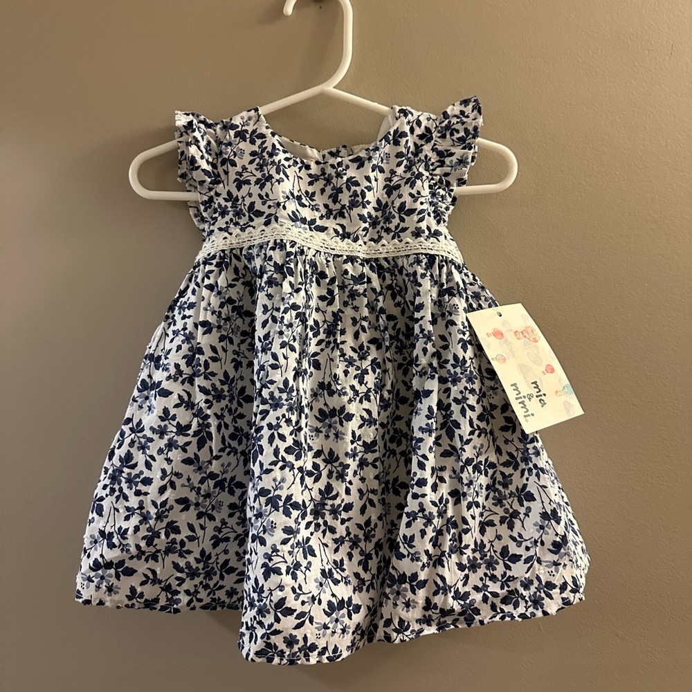 mia & mimi, 3-6m, blue/white dress with white bloomers, new with tags